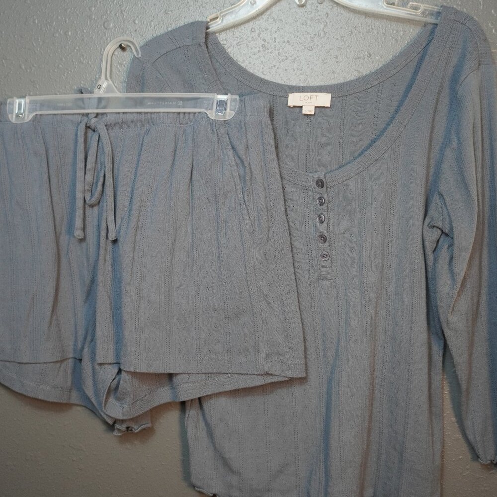 Loft Womens Dark Gray Pointelle Henley Pajama Top and Short Set Size Medium